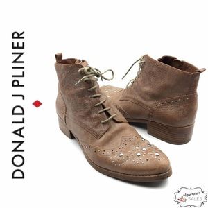 Donald J. Pliner Nickki Silver Stud Embellished Tan Leather Booties Women's 9.5